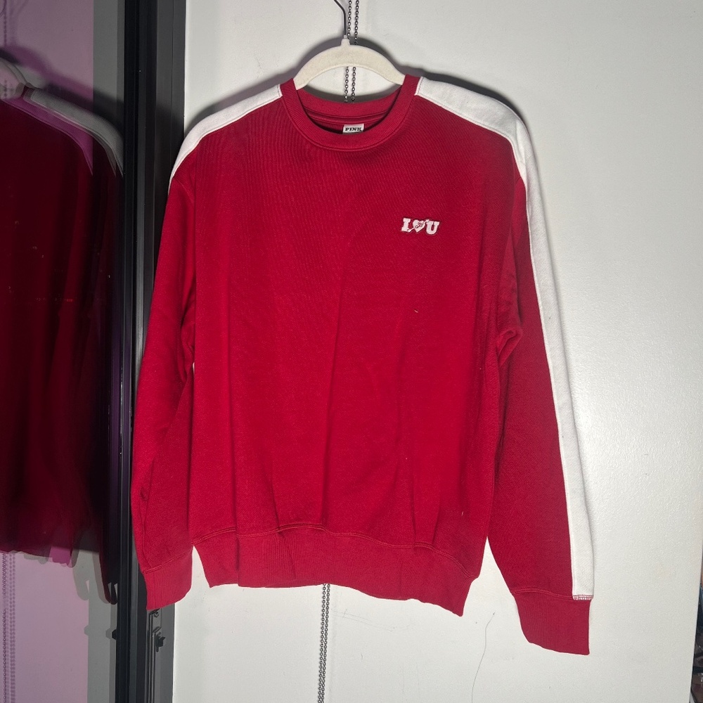 VS Pink Red Lacquer Fleece Crew Sweatshirt